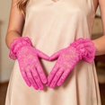 thumbnail image 3 of Elegant Summer Black Lace Women and Girls Lightweight Sheer Mesh Sun Mittens with Delicate Floral Design for Formal Events and Party Wear, Hot Pink, 3 of 4