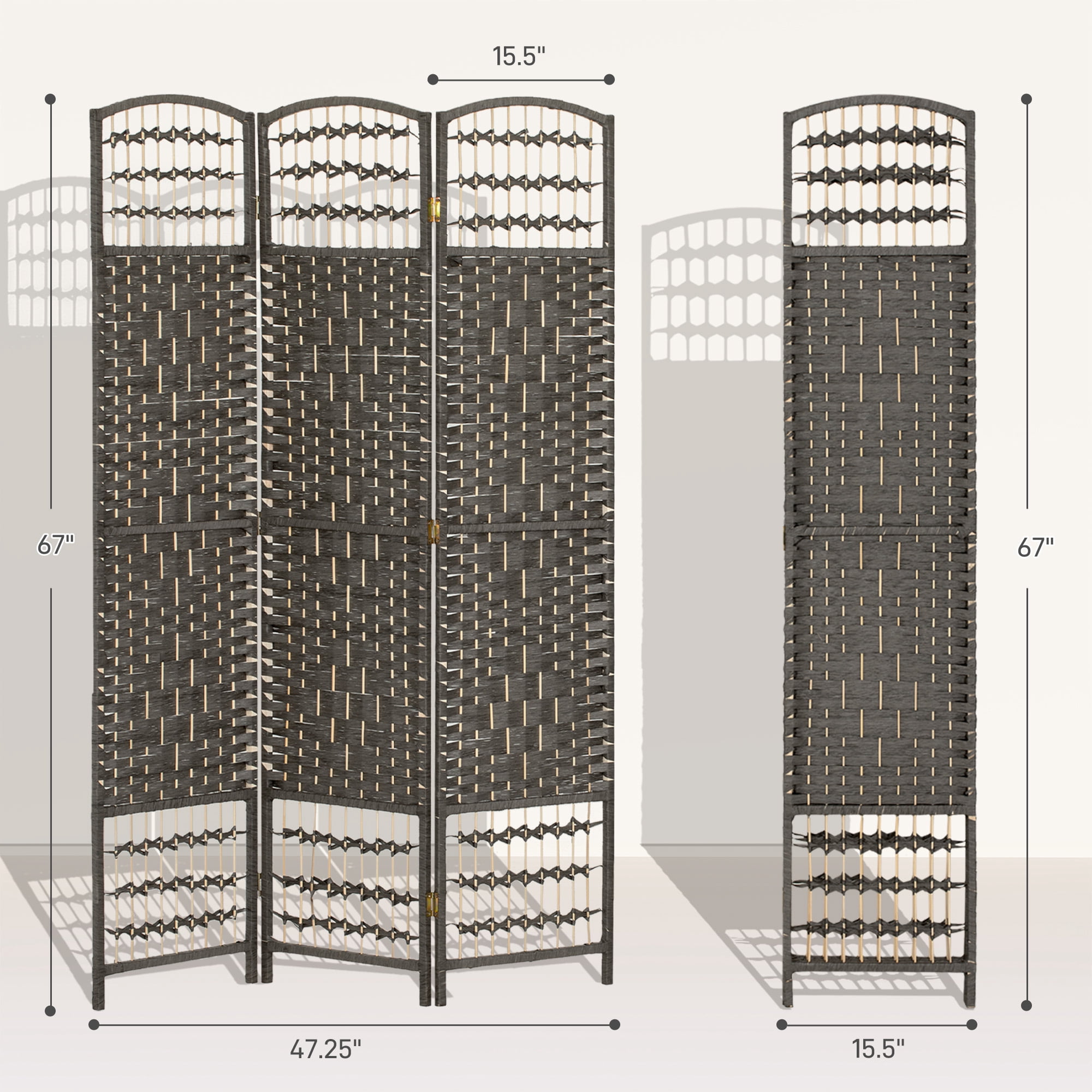 HOMCOM 3 Panel Room Divider, Folding Privacy Screen, 5.6' Room Separator, Wave Fiber Freestanding Partition Wall Divider, Dark Gray