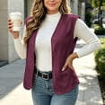 thumbnail image 4 of Women's Cozy Fleece Sleeveless Vest V Neck Open Front Loose Fit Plush Waistcoat Casual Fall Winter Warm Layering Gilet Outerwear Wine, 4 of 5