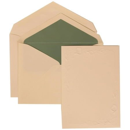 JAM Wedding Invitation Set, Large 5 1/2 x 7 3/4, Ivory Card with Sage Green Lined Envelope and Ivory Lily Set, 50/pack