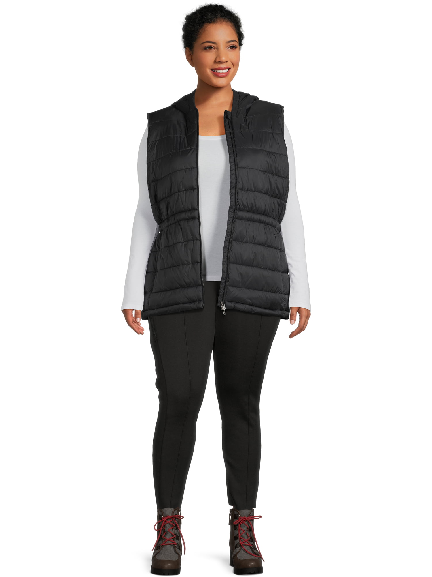 Swiss Tech Hooded Vest with Cinched Waist, Terra & Sky Long Sleeve T-Shirt,  Time and Tru Faux Leather Leggings and Chelsea Boots - Walmart Finds