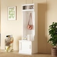 thumbnail image 2 of ON-TREND Minimalist Slim Hall Tree with Cabinet & 6 Hanging Hooks, Multi-functional Storage Bench with Coat Rack, Elegant Foyer Cabinet for Hallway, Living room, White (OLD SKU: WF313577AAK), 2 of 10