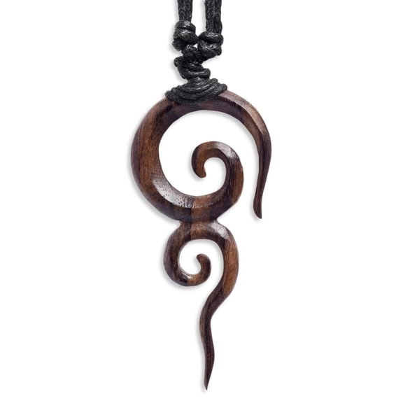 81stgeneration Women's Men's Wood Brown Long Spiral Tribal Adjustable Pendant Necklace