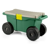 Pure Garden Rolling Garden Cart with Seat - Storage with Tool Tray (Green)