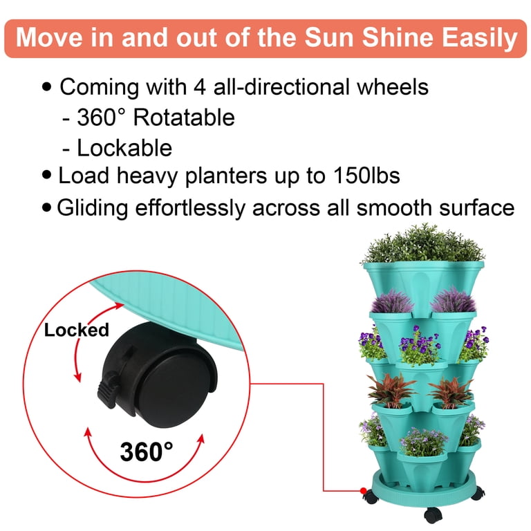 Gamexcel 5-Tier Stackable Vertical Garden Planter, Teal photo 6
