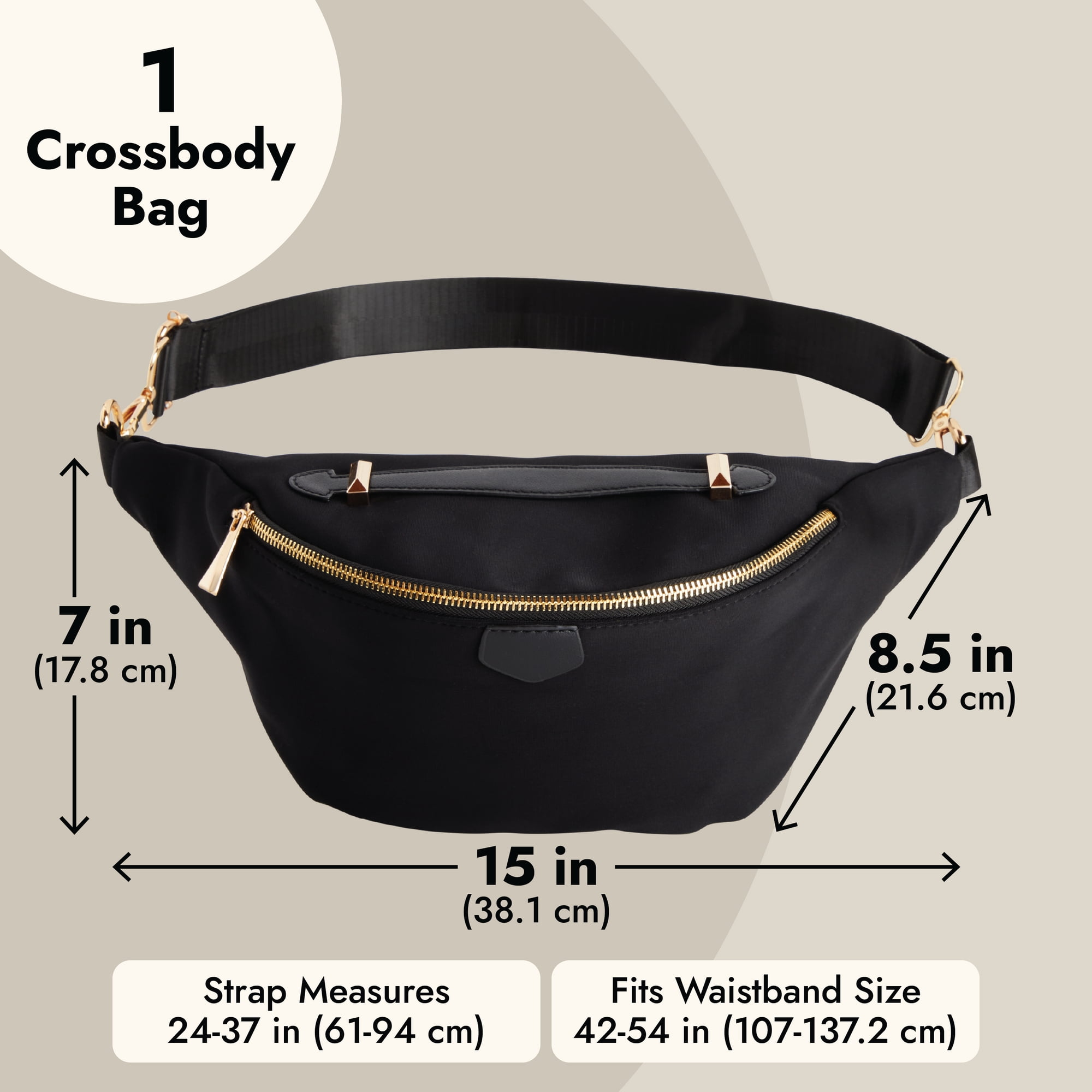 Zodaca Plus Size Black Fanny Pack, Crossbody Bag with Adjustable Belt  Straps Fits 34-60 Inch Waist (Expands to 5XL)