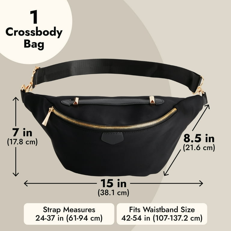 Zodaca Plus Size Black Fanny Pack, Crossbody Bag With Adjustable
