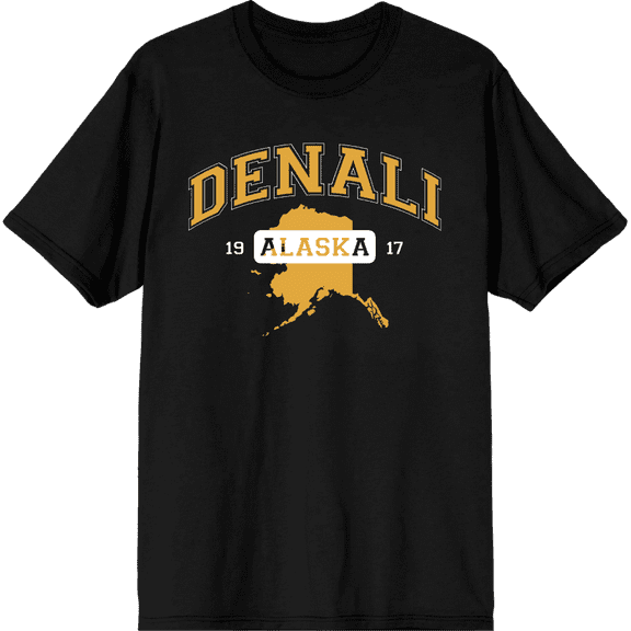 Elevation 7573 Denali Alaska Adult Black Crew Neck Short Sleee Tee-Medium