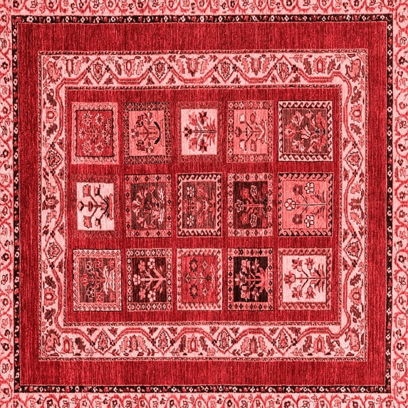 Ahgly Company Machine Washable Indoor Square Abstract Red Modern Area Rugs, 4' Square