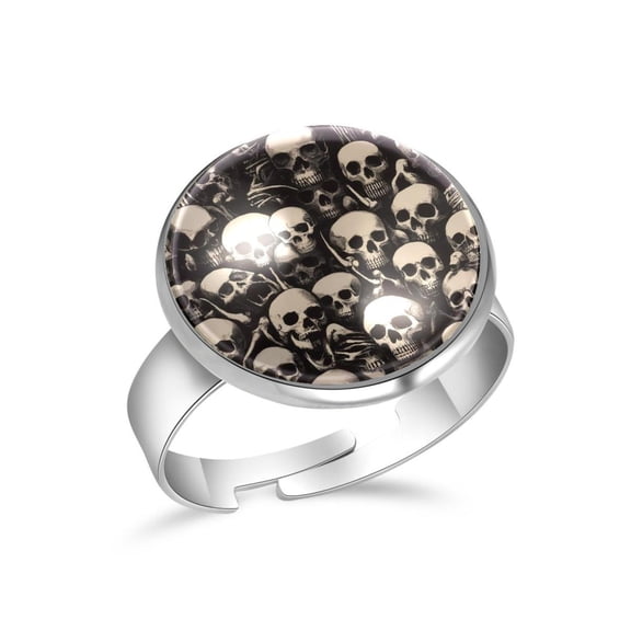 PhooArto Scary Skulls Pattern Stainless Steel Rings for Women, Open Adjustable Ring Promise Ring Jewelry Gifts