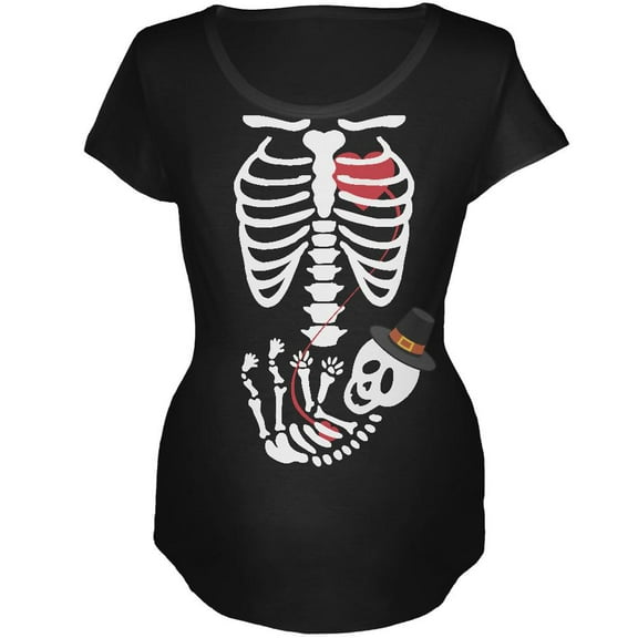 Halloween Pilgrim Baby Skeleton Black Maternity Soft T-Shirt - 2X-Large