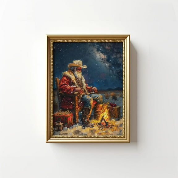 PosterArt Rustic Cowboy Santa Poster, Western Winter Holiday Wall Art, Farmhouse Country Decor, 8x12 UNFRAMED