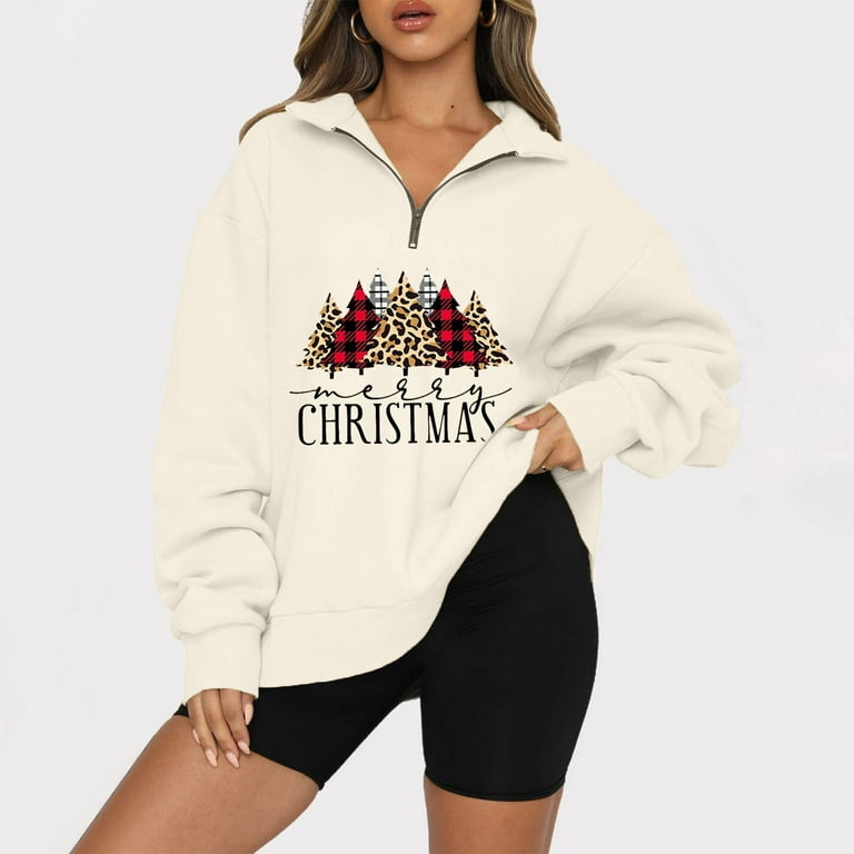 YanHoo Merry Christmas Sweatshirts for Women Quarter Zip Hoodies