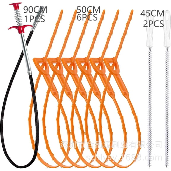 9 Pack 25inch Drain Snake Clog Remover, Drain Hair Remover, Sink Snake Drain Auger Cleaner Tool For Bath Tub, Toilet, Kitchen Sink, Sewer