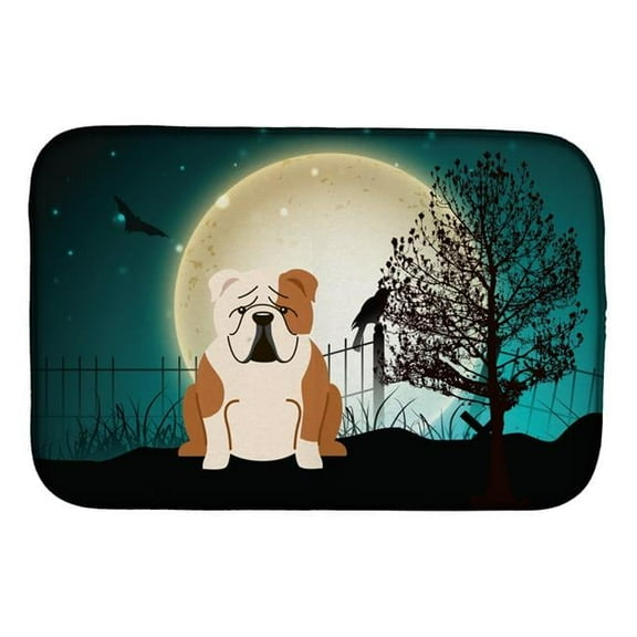 Halloween Scary English Bulldog Fawn White Dish Drying Mat