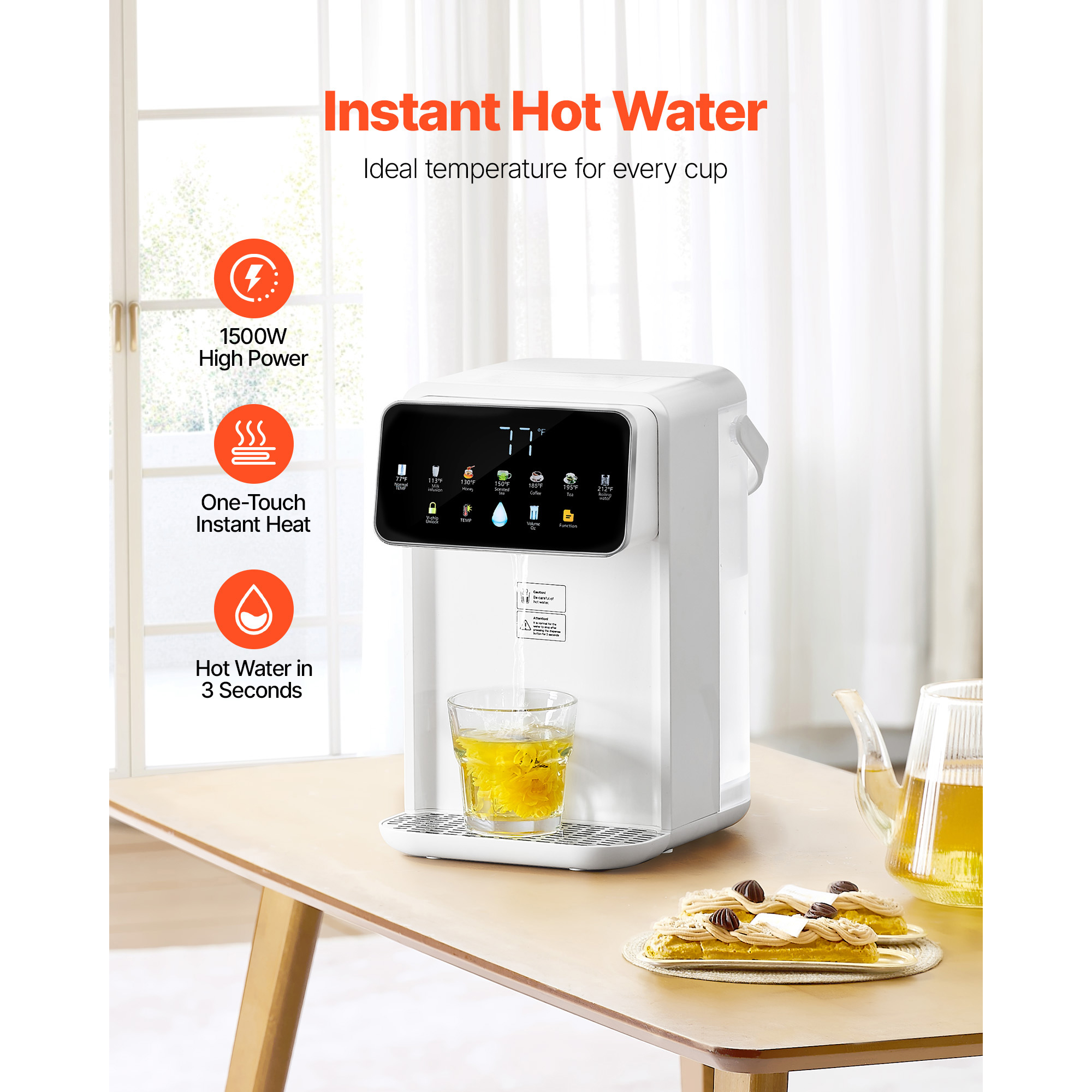 KFFKFF Countertop Instant Hot Water Dispenser with Adjustable Temperatures & Volumes, 118oz Detachable Tank, Rapid Heating, Touchscreen Control, and Child Safety Lock for Home Use