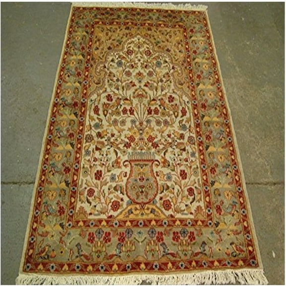 Ahmedani Linen Exclusive Tree of Life Birds All Over Floral Living Room or Bedroom Area Rug Silk Wool Hand Knotted Carpet (6 x 4)'