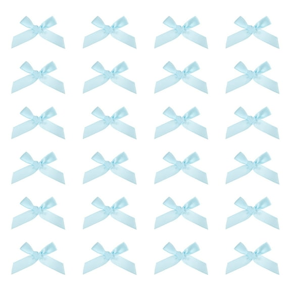 24 Pcs Mini Ribbon Bow 1.8 Inch for Craft DIY Cake Sewing Wedding Birthday Party Wrapping, Light Blue