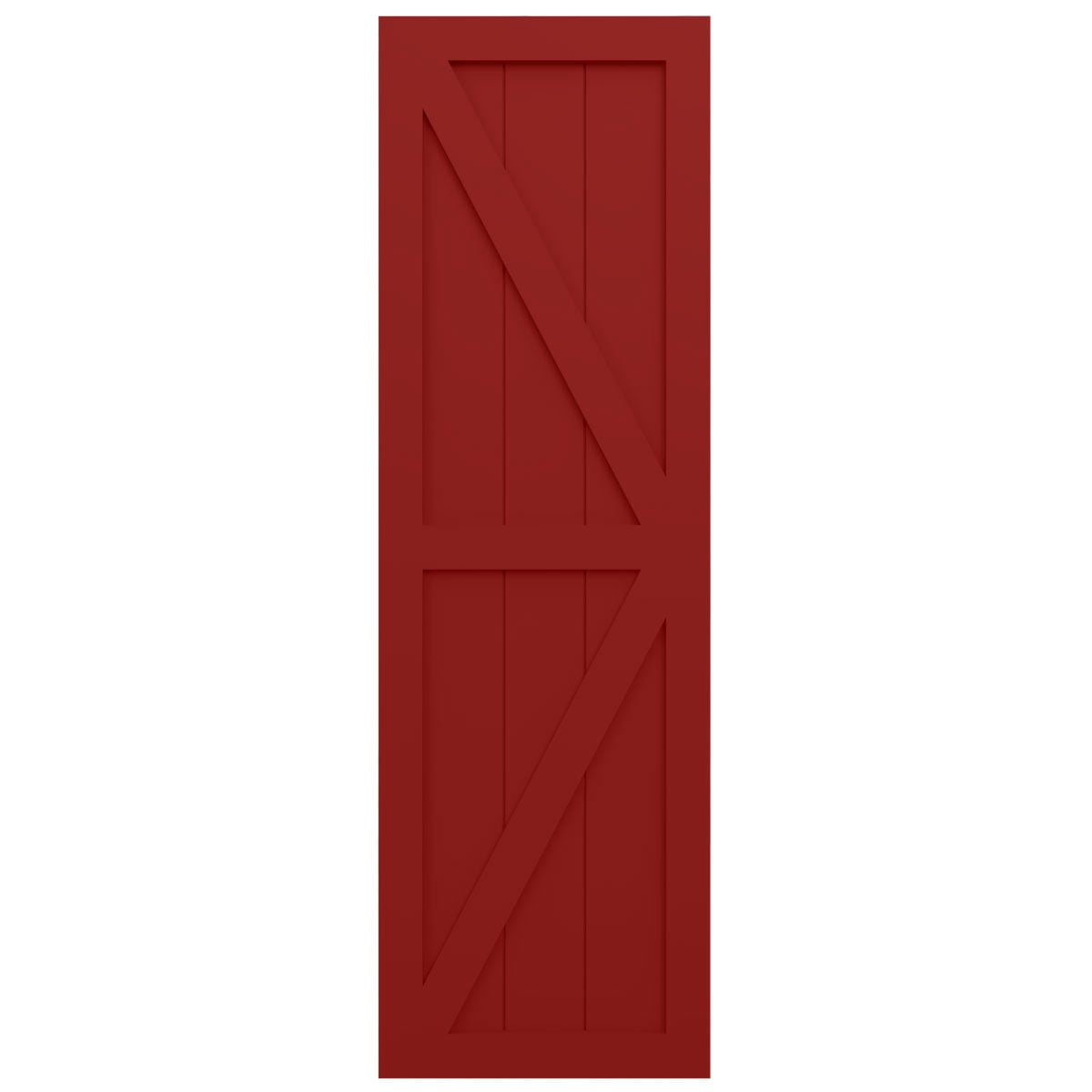 Ekena Millwork 15"W x 72"H True Fit PVC Two Equal Panel Farmhouse Fixed Mount Shutters w/ Z-Bar, Fire Red (Per Pair - Hardware Not Included)