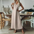 thumbnail image 4 of Sundresses For Women 2025, Linen Tank Casual V Neck Sleeveless Maxi Dress Elegant Beach Holiday Loose Long Sundress With Pockets Disco Maternity Dress Plus Dresses Cocktail (XL, Beige) ZMTing, 4 of 5