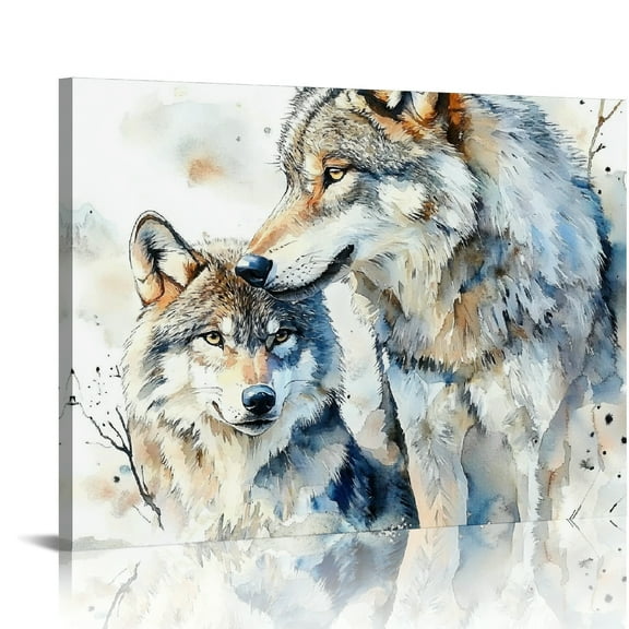 Patifu wolf Mom and baby Animals. Watercolor Art Print, playroom, and bathroom. Wall art decoration 20x16in