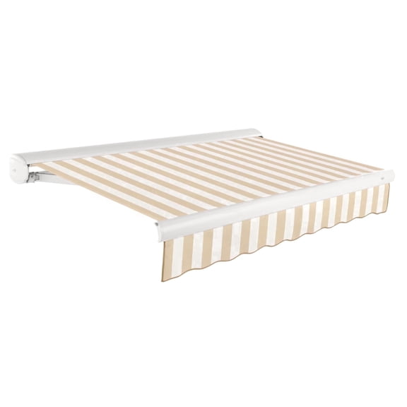 Awntech 20 Ft Key West Right Motorized Heavy Duty Patio Retractable Awning with Cassette (240in x 9.38in x 120in), Linen/White Stripe