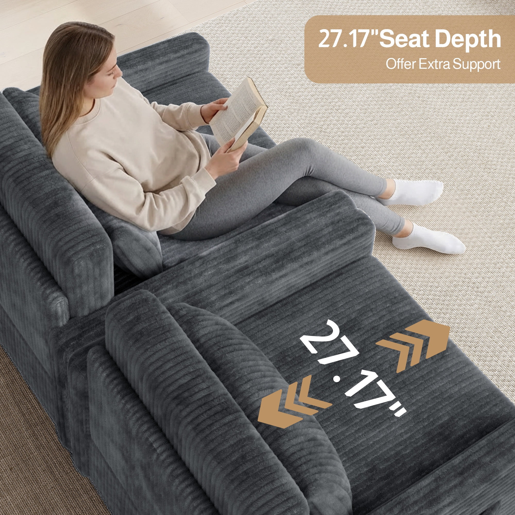 Noelse 3-in-1 Sleeper Chair Bed, Convertible Sofa Bed with Pull-Out Recliner, Corduroy Fabric Accent Chair, Dark Gray
