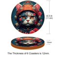 thumbnail image 3 of Cat Set of 6 Cool Round Microfiber Leather Coasters, 11x11 cm/4.3x4.3 in, Stylish Drink Mats for Home and Office Decor, 3 of 6