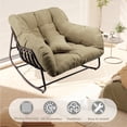 thumbnail image 3 of LFCREATOR Papasan Rocking Chair Indoor & Outdoor,Oversized Patio Rocking Chairs with Padded Cushion& Pillow for Bedroom, Garden, Patio，Khaki., 3 of 8