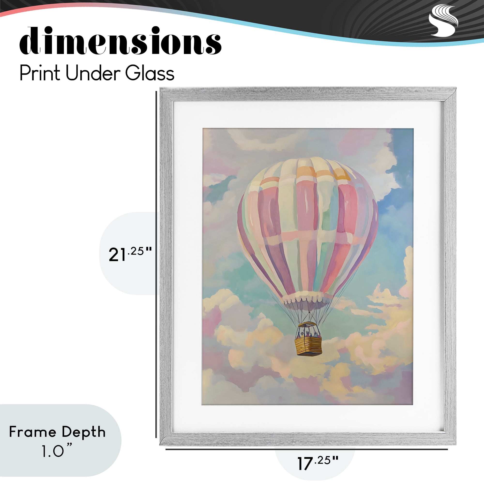 Stupell Industries Pastel Hot Air Balloon Gray Framed Print Under Glass, design by The Prints Vibe