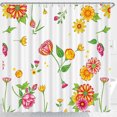 thumbnail image 1 of Cheerful Floral Shower Curtain - Yellow & Pink Flowers on White Background, 1 of 4