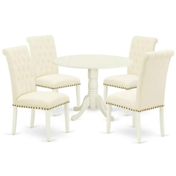 East West Furniture Dublin 5-piece Wood Dining Set in Linen White/Light Beige