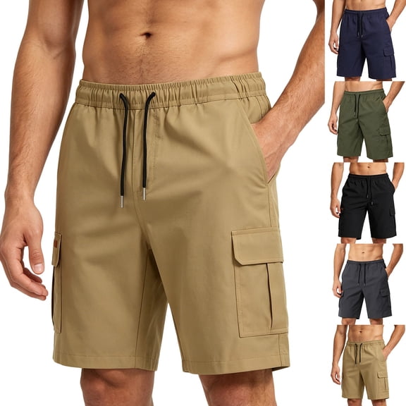 FRSASU Men's Stretch Cargo Shorts Quick Dry Lightweight Drawstring Elastic Waist Hiking Shorts with Multi Pockets Navy
