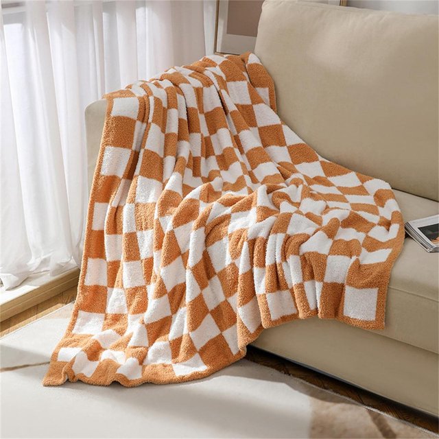 LAICAIW Checkered Throw Blanket,Checkered Blanket Throw Cute,Throw Blankets Checkerboard Grid Chessboard Gingham Warmer Comfort Plush Reversible Microfiber Cozy Decor For Home Bed Couch (Khaki, 28