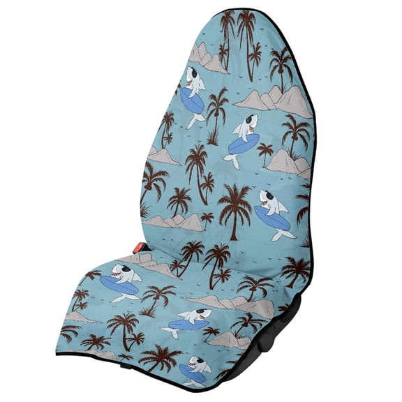 XYZCANDO Terry Cloth Car Seat Covers Waterproof, Compatible with Car Interior Van, Car Seat Towel Cover Fit for SUVs Trucks(Shark Palm Island 1 Pack)