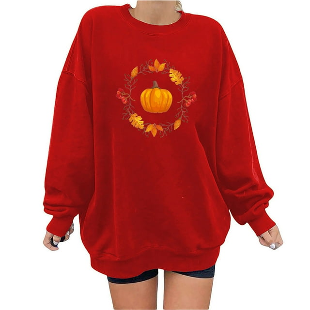 HKEJIAOI Halloween Chandails à Capuchon pour Femmes Manches Longues Col Rond Imprimé Graphique Décontracté Célébration Halloween Esthétique pour Femmes Rouge-4