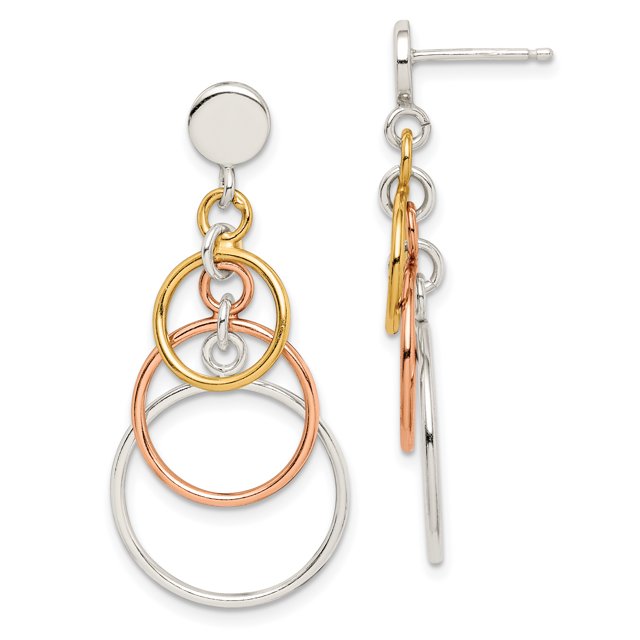 925 Sterling Silver Yellow Rose Gold Circle Post Dangle Drop