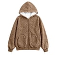 thumbnail image 4 of Yuncity Womens Zip Up Hoodie Leopard Print Fleece Pullover Long Sleeve Loose Fit Pockets Sweatshirt Casual Fall Winter Hooded Jacket Size S Khaki, 4 of 5