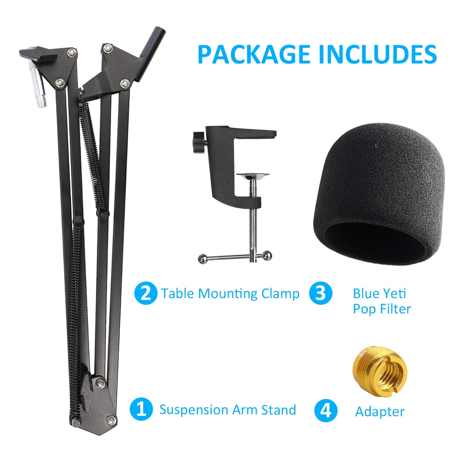 Blue Yeti Microphone Stand with Foam Cover - Suspension Boom Scissor Arm Stand and Mic Windscreen Pop Filter Compatible with Blue Yeti Microphone by YOUSHARES
