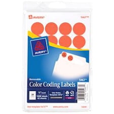avery neon red color coding labels 5467 3/4" round pack