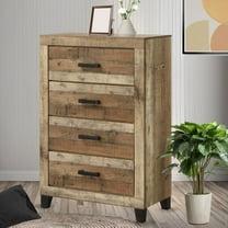 Kings Brand Furniture Biloxi 4- Drawer Chest Dresser, Fabric Storage Tower for Bedroom & Hallway (Antique Natural)