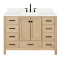 thumbnail image 2 of ARIEL 48'' Bathroom Vanity with Sink, American White Oak Solid Wood, 1.5 inch Edge Carrara White Quartz Countertop & Backsplash, 2 Soft Closing Doors, 9 Full Extension Dovetail Drawers, Matte Black, 2 of 8