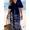thumbnail image 4 of Vestido midi BEYINCUTE con estampado floral bohemio de manga 3/4 para mujer, 4 of 7
