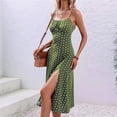thumbnail image 4 of Womens Polka Dot Sundresses Spaghetti Strap Summer Slim Fit Side Slit Midi Dress A Line Beach Dress Light Green S, 4 of 8