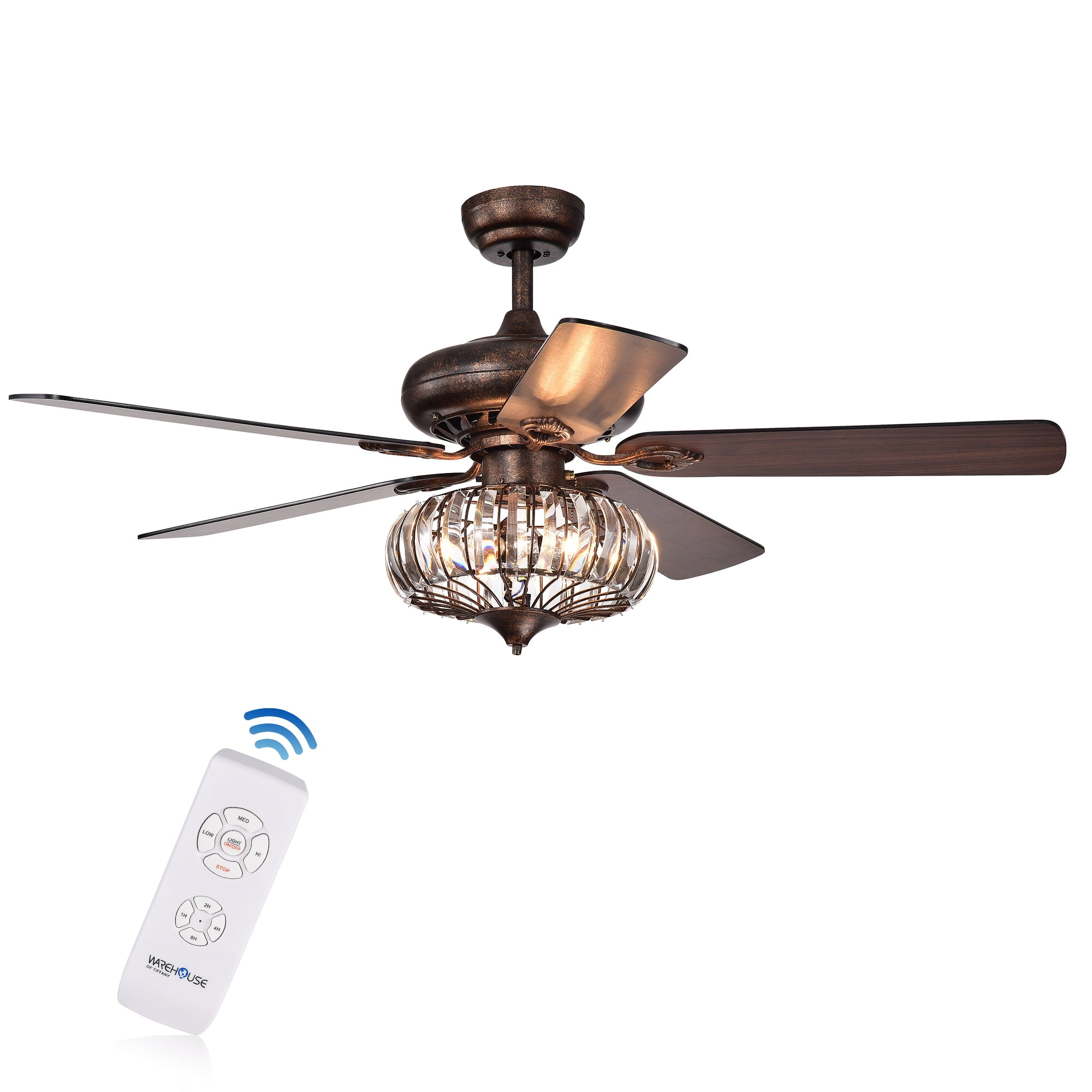 Chrysaor 3-Light Crystal 5-Blade 52-Inch Brown Ceiling Fan with Remote