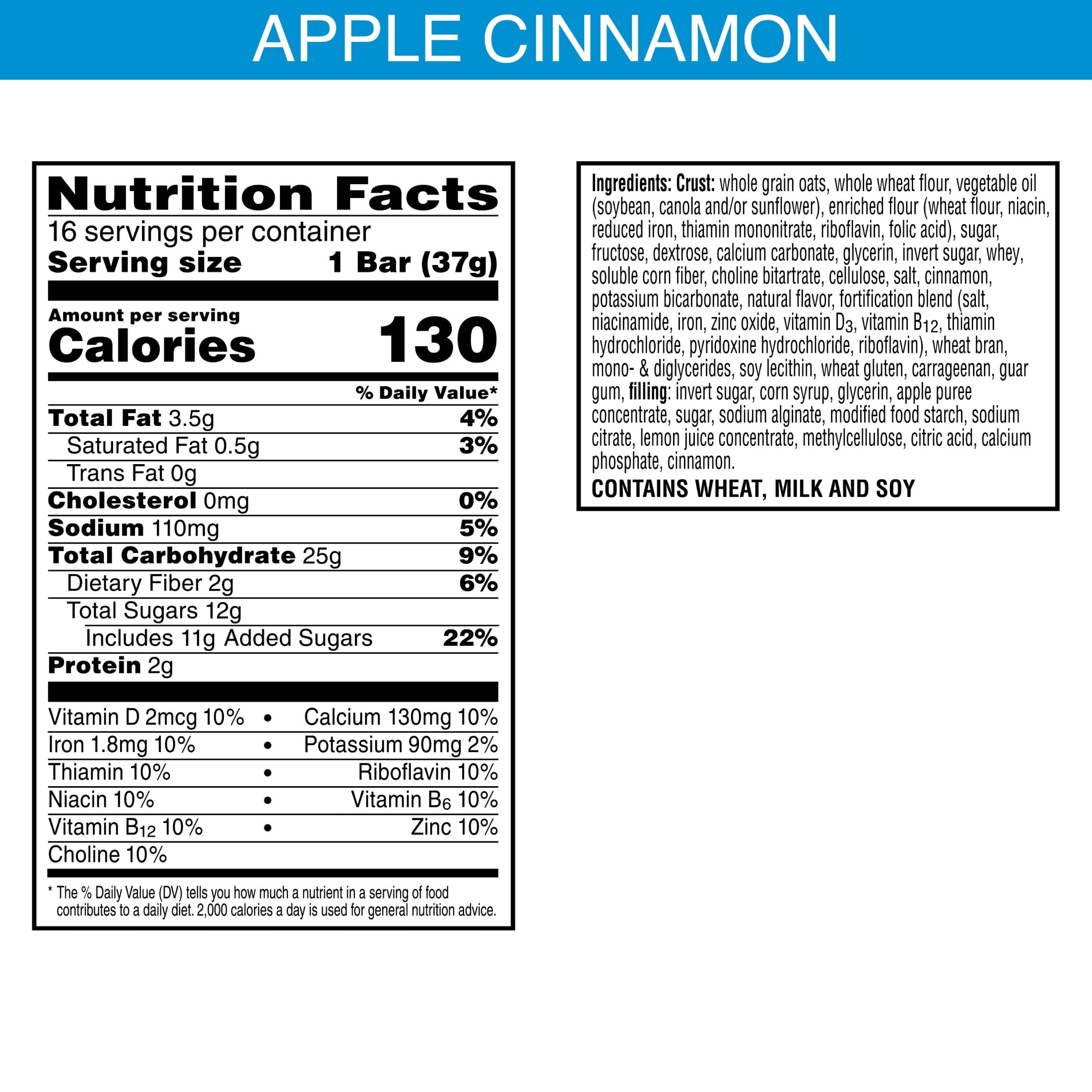 Kellogg's Nutri-Grain Apple Cinnamon Chewy Soft Baked Breakfast Bars, Made with Whole Grains, 20.8 oz, 16 Count