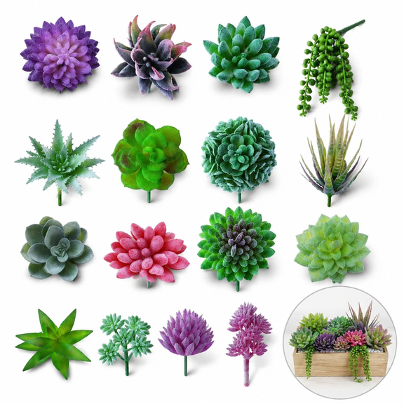 Artrylin 14 Pcs Artificial Succulents Plants Unpotted Small Green Plant Picks Fake Succulents Bulk,Assorted Mini Faux Succulents forfor DIY Wreath, Floral Arrangement, Centerpiece & Home Decor, Green