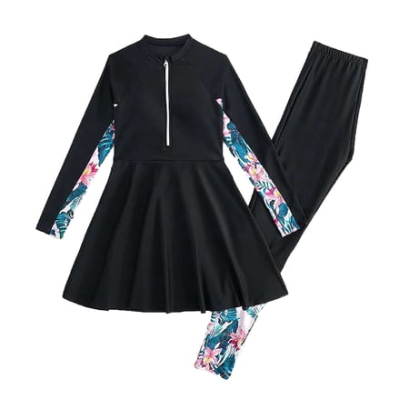 Shadoumai Long Sleeve Rash Guard And Swim Pants Two Piece Full Coverage Swimwear For Youth Teen Girls