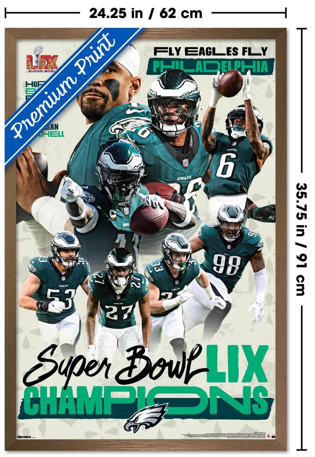 NFL Philadelphia Eagles - Super Bowl LIX Champions Wall Poster, 22.375" x 34" Framed