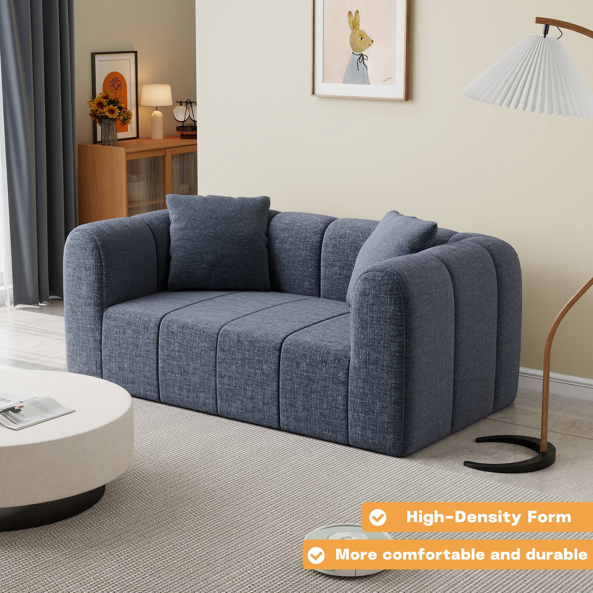 Meeyar Loveseat Sofa with 2 Cushions, 65" Modern Bubble Couch 2 Seater for Living Room, Blue